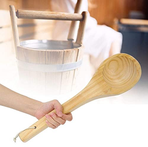 HERCHR Sauna Water Ladle Length 39cm Wooden Sauna Ladle Water Dipper Spoon Kitchen Wood Scoop Dripper Saunaaccessories for SPA Saunaroom Single