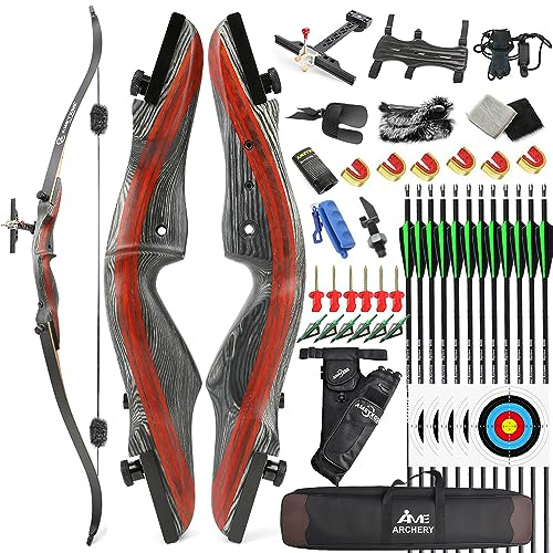 AMEYXGS 62 Takedown Recurve Bogen und Pfeil Set für Erwachsene Anfänger 20-50lbs Langbogen Jagdbogen Bogenschießen Holzbogen Rechte Hand