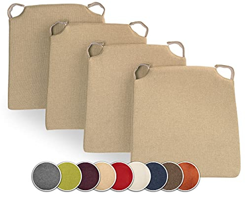 sunnypillow Set di 4 Cuscini per Sedia Cucina - con Chiusura in Velcro - Cuscini per Seduta da Sedia - Per uso Interno ed Esterno - Dimensioni: 42 (davanti) - 35 (dietro) x 40 x 5 cm - Beige