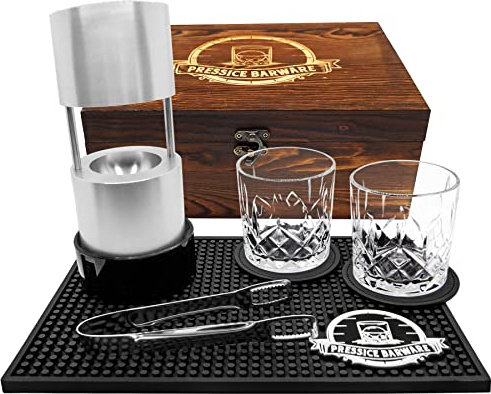 Pressice Barware Kit pressa per ghiaccio – 5,8 cm – di proprietà e funzionamento americano – include pressa per sfere di ghiaccio e stampo per ghiaccio, alluminio aeronautico (kit argento)