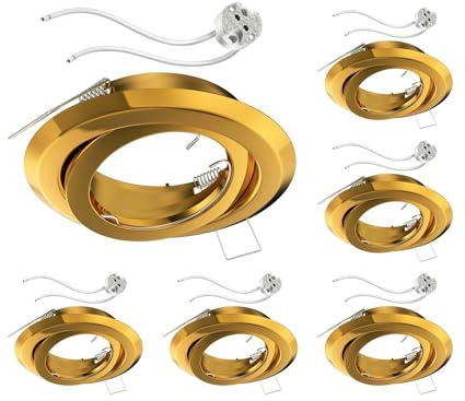 ledscom.de 6x Deckeneinbaurahmen FABI, rund, schwenkbar, gold glänzend, inkl. GU5.3 Fassung