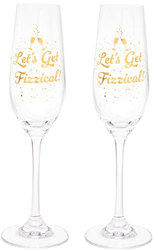 Maturi Set of Two 'Let's Get Fizzical' Champagne Flutes, 220ml, Gift Boxed