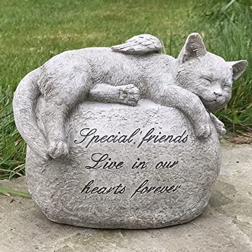Animal Crackers Large Cat with angel wings on stone, lovely memorial grave marker garden ornament or pet loss gift