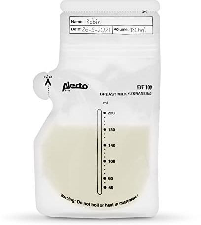 Alecto BF100 Aufbewahrungsbeutel für Muttermilch - Muttermilchbeutel - 220 ml Fassungsvermögen - 100 Stück - transparent