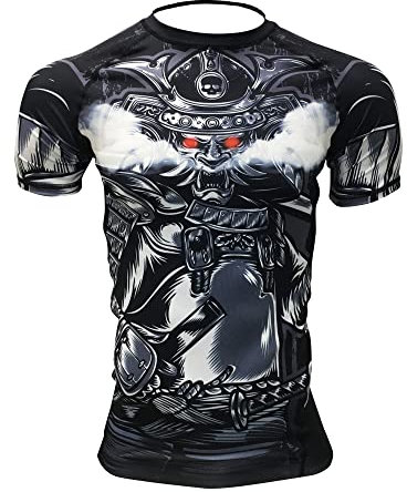 Gruff Combat BJJ Rash Guards Grappling MMA Jiu Jitsu No Gi UFC Shirt Fight Wear Kurzarm, Schwarz-rotes Auge, Mittel