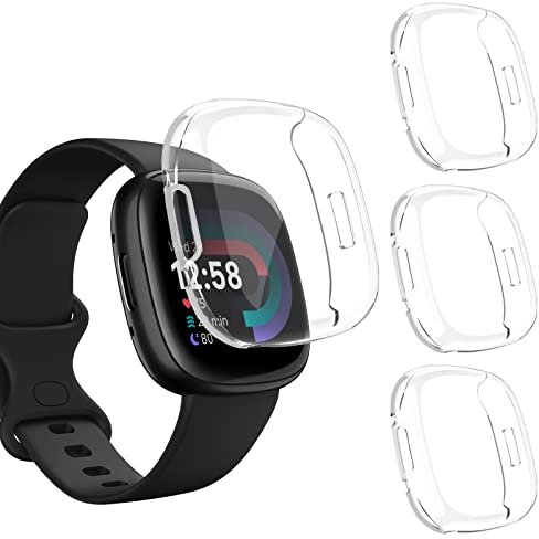 Vancle 3-Stück Schutzhülle Kompatibel mit Fitbit Versa 4/Fitbit Sense 2 Schutzfolie Hülle, TPU Ultradünner Vollschutz Gehäuse Schutz Hülle für Versa 4/Sense 2 (Transparent x 3)