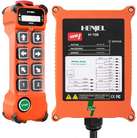 H108 24-264V Drahtlose Kran Fernbedienung Funk 24V 36V 220V Industrielle | 8-Kanal-Fernsteuerung 150 m für Brückenkran und Baustelle – unabhängige COM-Anschlüsse, einfache Verdrahtung, weniger Fehler