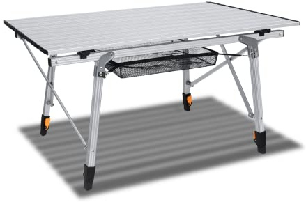 Froadp Campingtisch Faltbar aus Aluminium Höhenverstellbar Klapptisch Camping Zubehör 45x90x52cm Falttisch mit Netzbeutel und Tragetaschen Tisch für Camping Terrassenfeste Angeln bis 30 kg (Silber)