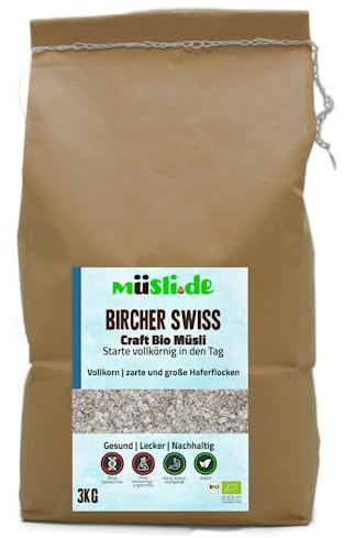 müsli.de BIO Haferflockenmischung Bircher Swiss, 3kg Papierbeutel | Bio, Vollkornflocken, Mischung aus feinen und groben Haferflocken, Vegan, Für einen bewußte Ernährung, Nachhaltige Verpackung