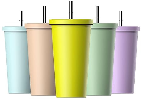 Mi Ko Mi Ka Vaso Termo Con Pajita para Café y Te para Llevar en Mano o en Coche - Taza Térmica de Acero Inoxidable con Pajita (Amarillo)