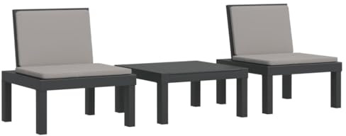vidaXL 3-TLG. Garten-Lounge-Set mit Kissen Anthrazit PP