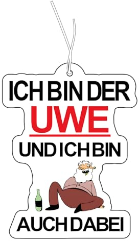 CME.Promo 2 x albero profumato con scritta in lingua tedesca Ich bin Der Uwe und Ich auch dabei Motiv Auto Profumatore, Tuning, Car Air Freshener