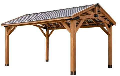Backyard Discovery Norwood Cedar Patio Gazebo | Heavy Duty & Ideal for Outdoor, Hardtop Wooden Shelter for Garden, Waterproof & Weather Resistant, Peak Roof | 4.9m x 3.6m (16ft x 12ft)