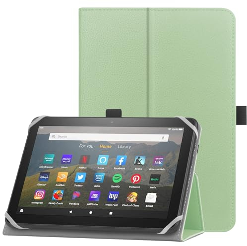 HoYiXi Universelle Hülle für 7-8 Zoll Tablette Fire HD 8 /Fire HD 8 Plus mit Ständer Folio und Handschlaufe Schutzhülle für 7-8 Samsung Lenovo Android Tablette -Green