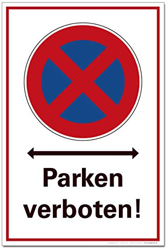 BUEWA Schilder Halteverbot Schild Parken verboten Hinweisschild Pfeil Hartschaum 30 x 20 cm