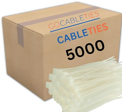 Gocableties Small White Cable Ties, 100mm x 2.5mm, Bulk Pack of 5000, 4” Premium Nylon Zip Ties Clear/Natural, Plastic Tie Wraps, Secure Self-Locking Mechanism, for Home, Garden, Office and DIY