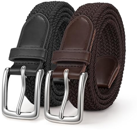 WERFORU 2 Stücke Unisex Elastischer Stoffgürtel Geflochtener Stretchgürtel Dehnbarer Gürtel für Damen und Herren