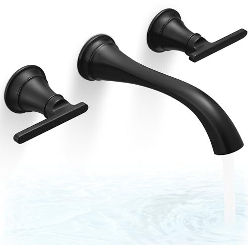 HOIGY Brass Tub Filler Wall Mount 3 Hole, Farmhouse Black Tub Faucet, High Pressure 2 Handle Matte Black Bathtub Faucet Set with Long Spout Reach, Rough-in Valve