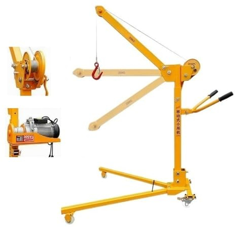 IUokLU Handkran, elektrischer Fahrzeugkran für den Haushalt, mobiler tragbarer Kleinkran (Farbe: Batterie anschließen, 24 V, 200 kg) (500 kg, handgekurbelt + elektrisch)