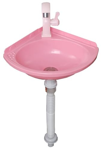 TYTFTDLD Eckwaschtisch, Wandwaschtisch, Wandwaschtisch Kleinwaschtisch，Fächerwaschtisch, Mini-Kunststoff-Kleinwaschtisch mit Mondbogen-Armatur, Badezimmer-Kleinwaschtisch[Rosa]