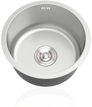 Lavandino Cucina Piccolo,Lavello in Argento1 Vasca,Lavelli da Cucina Acciaio Inox,Lavabo Rotondo con Set Di Drenaggio,Installazione Appoggio o Sottopiano (Ø 30cm)