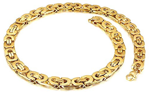 Tolldek Kette Männer Edelstahl 50cm, Byzantine Königskette Herren Gold Metallkette Vintage Breit 10MM, Kette Edelstahl Schmuck Hip Hop für Herren