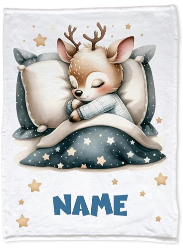 GRAZDesign Babydecke mit Namen personalisiert Rehkitz flauschig, Baby Kuscheldecke zur Geburt, Geburtstag, Weihnachten 100x75cm - Kuscheldecke