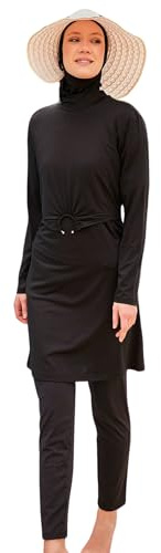 Islamisch gemusterter bescheidener Badeanzug in voller Länge für Frauen | 4-teiliges muslimisches Burkini-Set (Oberteil, Hose, Haube, Bustier) | Langärmliger Rashguard mit vollständiger Abdeckung