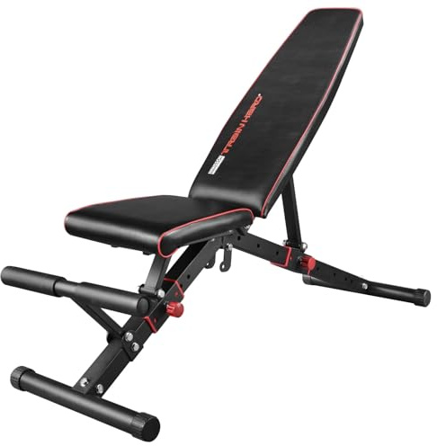 Hansson Sports® Deluxe Hantelbank mit Beinhalterung, Sitz- u. Rücklehne verstellbar durch sicheres Gleitschienen-System, zusammen klappbar u. platzsparend