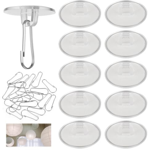 Dimeho Selbstklebende Deckenhaken, 20 Stück Runde Selbstklebende Decke and 20 Haken Ohne Bohren Abnehmbare transparente Klebehaken für Schlafzimmer Badezimmer Hochzeits Weihnachtsdekorationen