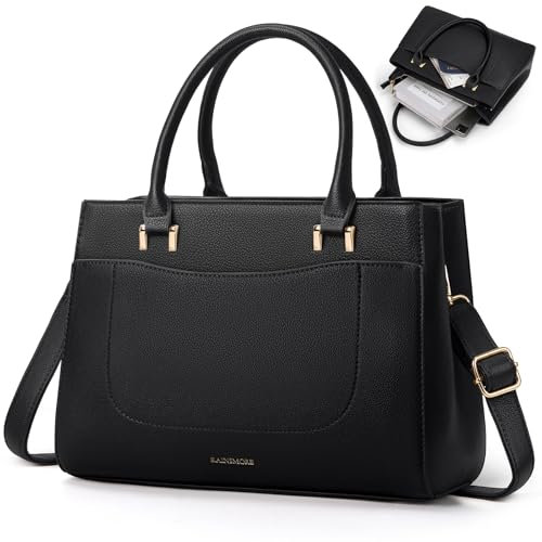 RAINSMORE Handtasche Damen Mittelgroß Tasche Damen Leder Damenhandtaschen Klein Schultertaschen Wasserdicht Umhängetasche Henkeltasche für Damen Schwarz