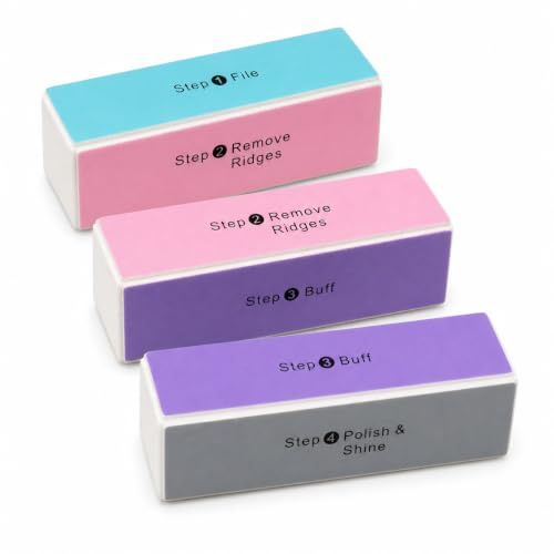 CHAOMAO 4 Way Nail Buffer Block, Pack of 3, Nail File and Buffer for Natural Nails, Colour-Coded Manicure Tool for Filing, Smoothing, Buffing and Polishing