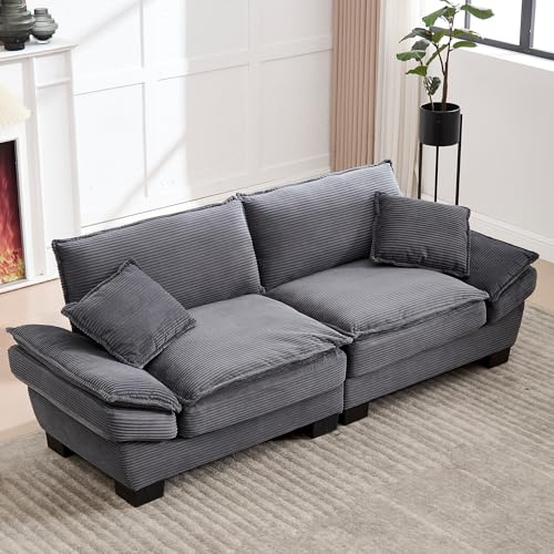 LIFEISLE Sofa 2 Sitzer 224x81cm Couch, Polstersofa aus Cordstoff Doppelsofa mit Breite Armlehnen für Wohnzimmer/Schlafzimmer/Büro Dunkelgrau
