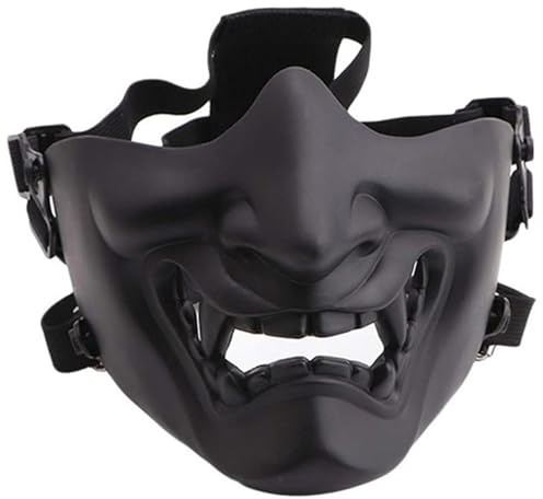 Trrymbbe Samurai Mask Half Face Airsoft Mask Soft Oni mit einem dämonischen Lächeln für Halloween, Maskerade -Ball, Spiele und Outdoor -Partys Samurai