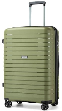 KONO Mittelgroßer Koffer Leicht PP Hartschale Trolley mit TSA Schloss | Reisekoffer mit 4 Leise 360° Doppelrollen, Erweiterbar, Getränkehalter und Haken, für Urlaub und Geschäftsreise, Grün,L