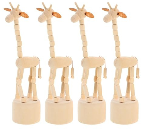 CVUTOVO 4 Stück Holz Giraffen Fingerpuppen Handgefertigt Natürliche Holzfigur Tiere Holzdeko Lernspielzeug Für Deko Wohnzimmer Reisebegleiter