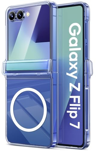 SIXBOX for Samsung Galaxy Z Flip 7 Clear Case Slim, [Compatible with MagSafe], Hinge Protection & Outer Screen Protector, Shockproof Rugged Transparent Phone Cover for Galaxy Z Flip 7 2025, Clear