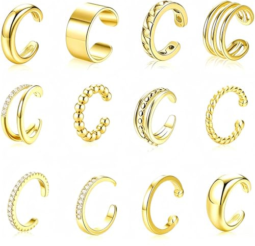 Weploda 12 Stück Ear Cuff Gold Set für Damen, Set fake helix ohrringe gold | fake ohrringe fakepiercings, Gold Clip Ohrringe Non Piercing, Geeignet für den täglichen Gebrauch, Geburtstage, Partys