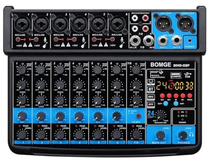 Mixer audio, mini mixer 8 canali DC 5 V con lettore MP3 Bluetooth USB 48 V 24 effetti DSP Registrazione USB(BMG-08F-B)