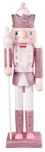 MAGICLULU 12 Zoll Weihnachtsnussknacker aus Holz, Rosa Nussknacker-soldatenfiguren, Rosa Holzornamente für Die Weihnachtsfeier-Dekoration