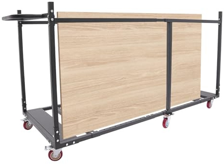 Folding Table & Chair Cart Storage Rack on Wheels, Mobile Transport Dolly Holder Trolley w/ 6 Casters, Adjustable Rolling Cart for 8 Round Tables or 12 Chairs, Hand Truck for School Office Event Venue