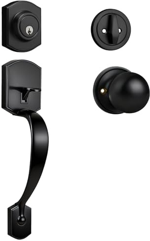 Probrico Black Front Door Lock Set,Front Door Handle Set with Deadbolt Single Cylinder Front Door Knob and Deadbolt Set, 1 Set