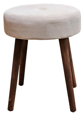 Meinposten Polsterhocker Sitzhocker Hocker rund, Beige mit Holzbeinen, 35x45 cm Fußhocker