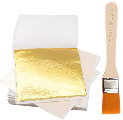 AJUNLKVDR Blattgold,Blattgold Zum Basteln,Gold Papier für Goldfolie,Leaf Anlegemilch Blattmetall,Goldenes Goldpapier Acrylmalerei,Bastel Goldblätter,Goldblattblätter DIY (8.5 * 8cm) (100Blatt Gold)
