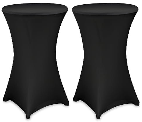 Julido Stretch Stehtischhussen – Elastische Spandex Hussen für Steh- & Bistrotische – Waschbar, Bügelfrei & rutschfest – Verstärkter Fußbereich – Für Hochzeit & Party (Schwarz, 2er Set - Ø 60-65cm)