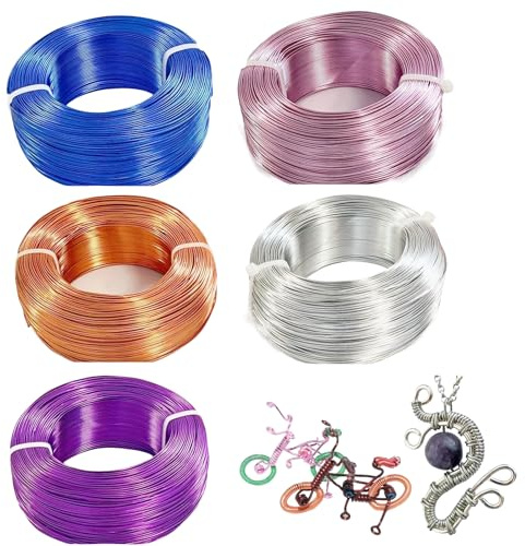 Eruceky 5 Rotoli Filo Di Alluminio Artigianale, 2mm Filo per Bigiotteria Artistic Wire, Per Scultura DIY Modellazione Motociclette, 5m,5 Color