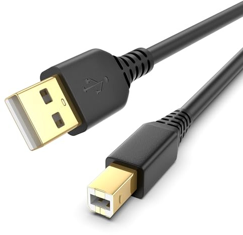 6FT Printer Cable to USB 2.0, High Speed USB A to USB B Cable HP Scanner/Printer Cord for Canon, Brother, Samsung, Dell, Epson, Lexmark, Xerox, and More(Black)