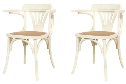 Biscottini Set med 2 stolar med armstöd 77x45x42 cm | Kök stolar askträ | Matsalsstol trä vit finish | Köksstol Sittplats Rattan | Fåtölj Vardagsrum | Fåtölj