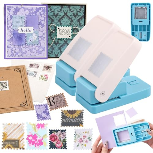 OTCRAFT Stempelstanzer, rechteckig, 3,8 x 3,8 cm, Briefmarkenstanzer, Hebel-Aktion, Papierstanzer zum Basteln, Scrapbooking, Kartenherstellung, Kunsthandwerk, Bastelbedarf, 2 Stück