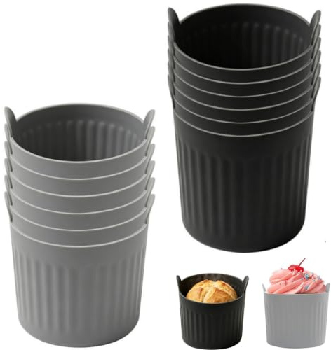 12 Pz Pirottini per Friggitrice ad Aria, Stampi per Uova in Silicone Grigio | Stampi in Silicone per Friggitrice ad Aria, Friggitrice Air Fryer Riutilizzabili, Stampo per Muffin Budini